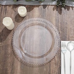 CLEAR 10 Round 10″ Plastic Salad PLATES Beaded Rim Party Events Decorations
