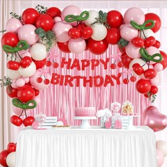 Cherry Birthday Party Decorations with Red Light Pink Sand White Balloons Gre…