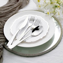 20 WHITE 8″ Round Plastic Dinner Plates SILVER Scalloped Rim Events Wedding