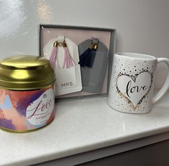 Gift For Bride Mr & Mrs Luggage Tags, Candle, Love Mug Fun Bridal Shower Gift,