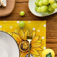 Sunflower Bee Flower Polka Dot Summer 12″ x 18″, Rectangular 4 Pcs Yellow