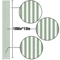 Buxiuer Sage Green and White Cabana Striped Table 13″ x 108″,