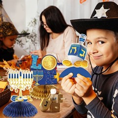 9 Pieces Hanukkah Table Decorations Centerpiece 8 x 8 inches, Blue