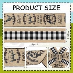 ALIBBON 2 Rolls 2.5″ × 5 Yd Farmhouse Animals Ribbon Black White Farm Fresh