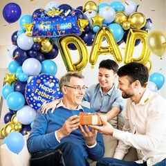 Father’s Day Balloon Arch, Navy Blue Metallic Gold Light Blue Balloon Garland