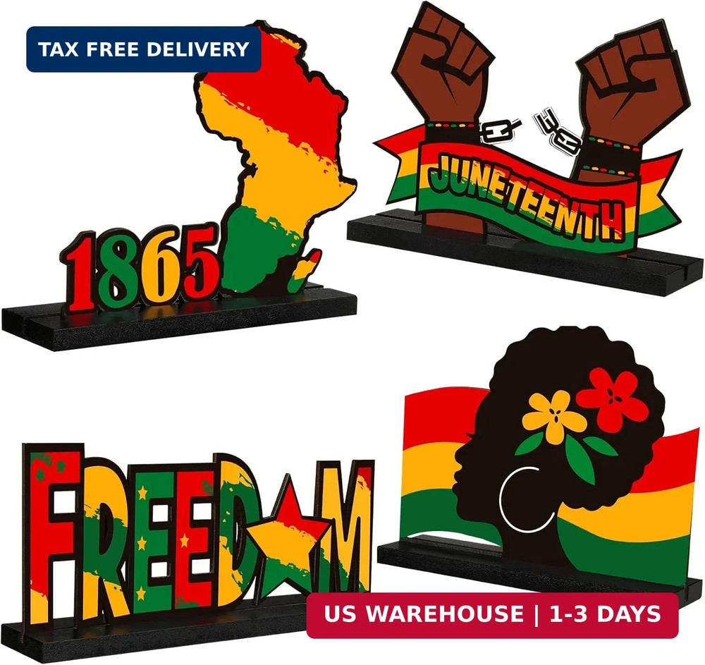 Chunful 4 Pieces Juneteenth Wooden Centerpieces for Table Wood Mantle Juneteenth