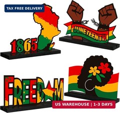 Chunful 4 Pieces Juneteenth Wooden Centerpieces for Table Wood Mantle Juneteenth
