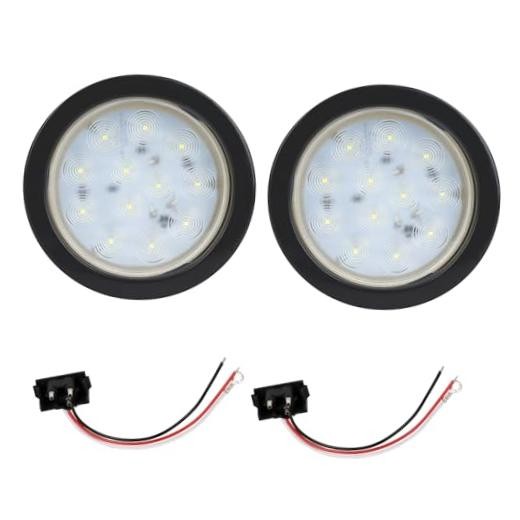 2 Pack 4 Inch Round LED Trailer Reverse Lights, 12 LEDs with Clear Lens, White