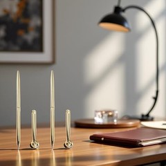 GANPUB 2Pcs Gold Pen & Pen Stand Round Pen Holder Signing Set Metal Attached