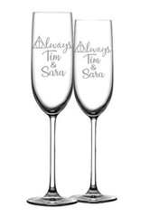 Always Personalized Wedding Champagne Flutes -Set of 2 glasses for toasting/brid