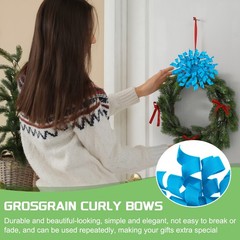 6 Pcs 4 Inch Grosgrain Curly Bows for Gift Wrapping Self-Adhesive Light Blue