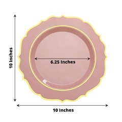 30 DUSTY ROSE 10.5″ Round Plastic Dinner Plates GOLD Scalloped Rim Events