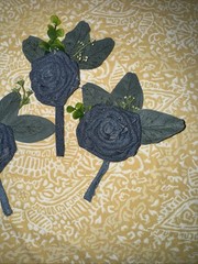 Set Of Four Denim Bridal Wedding Rose Boutonnières For Groomsmen
