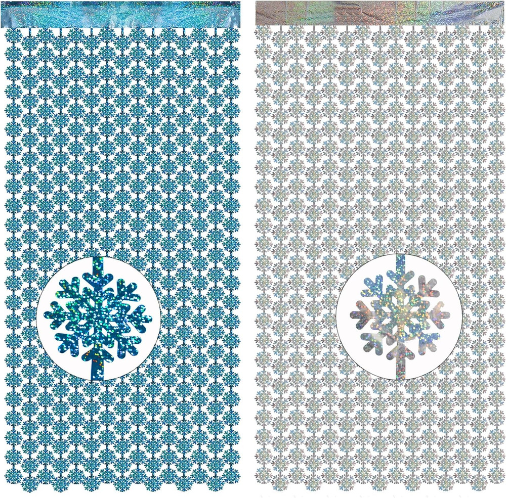 Silver Blue Snowflake Fringe Curtain – Winter Onederland Streamers Backdrop wit