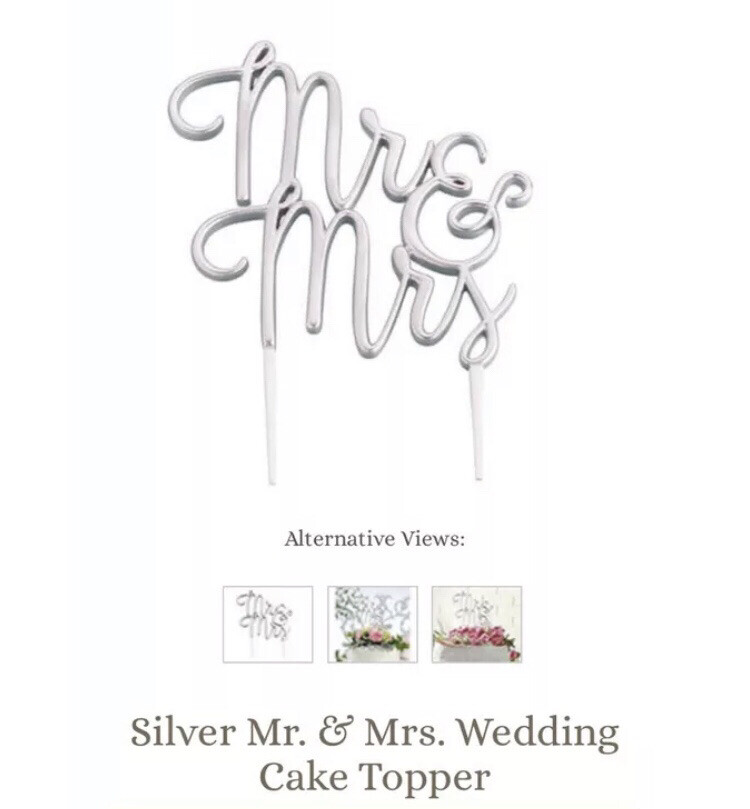 Wedding Cake Topper Mr & Mrs Cake Pick Silver New In Box 5” Lillian Rose