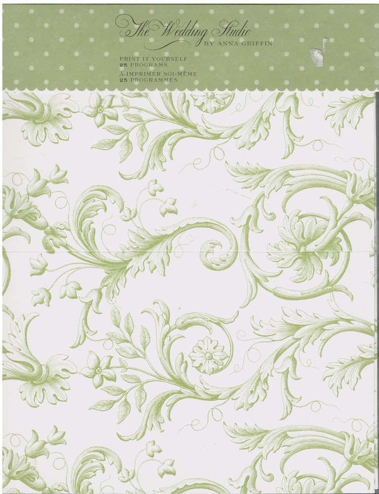 Print Your Own Wedding Programs Green Scrolling Paisley 25 Printer Paper New