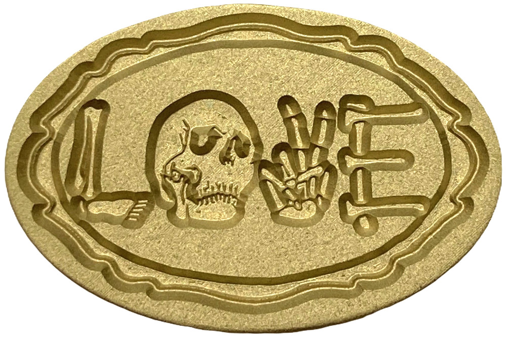 Love (bones design) – Skull (for O) & Peace Sign for V, oval Wax Seal Stamp Head