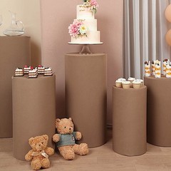 5 TAUPE Fitted Spandex Cylinder Display STAND COVERS Set Party Decorations