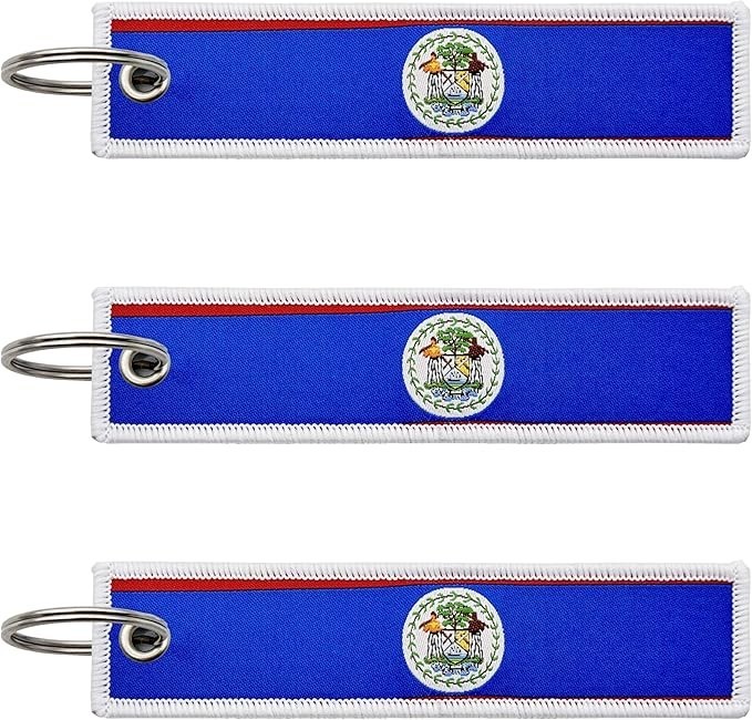 3 Pcs Belize Belizean Country Flag Keychain,Woven label Key Chains for Car