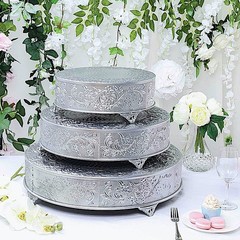 SILVER 18″ wide Round Floral Embossed Cake Stand Cupcake Display Wedding Party