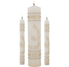 Will & Baumer Wedding Unity Candle Set Flowers Rings Gold Leaf 3 Pc