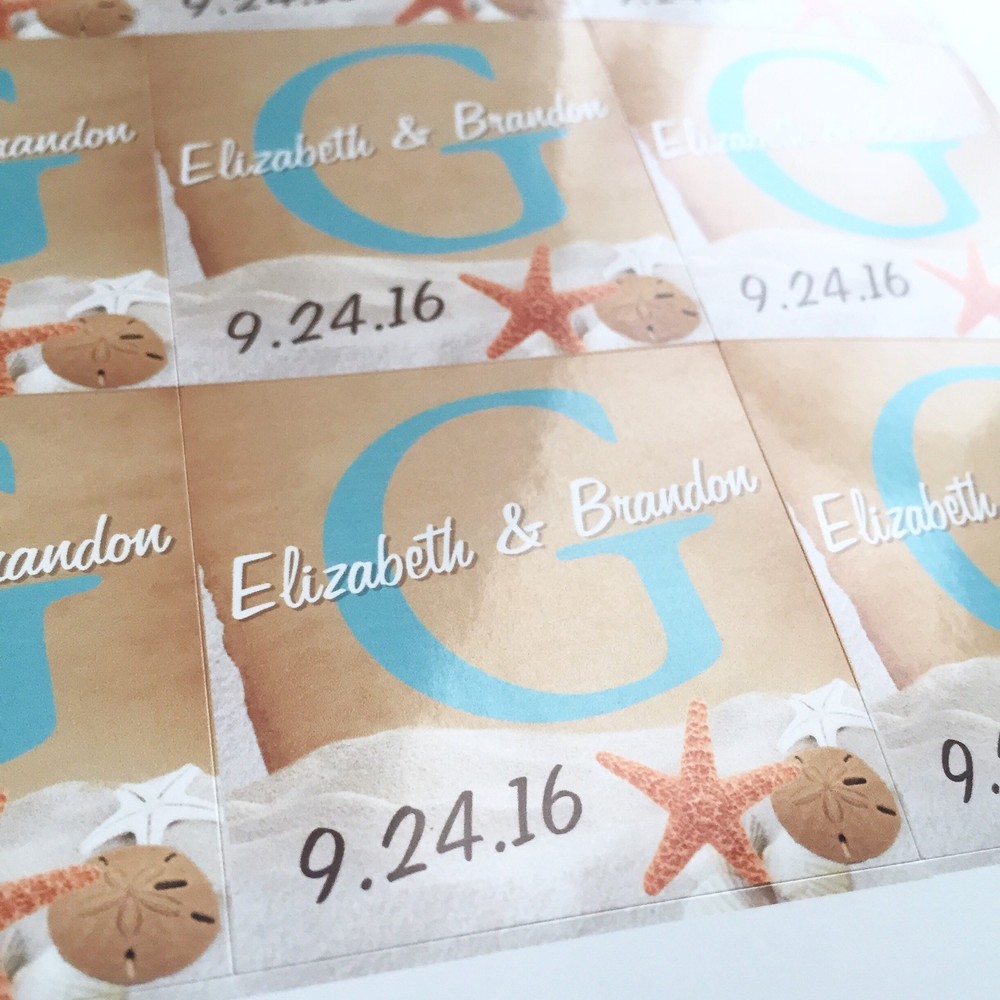 20 Beach wedding Personalized Favor Labels (1.8×1.8) Square Glossy!