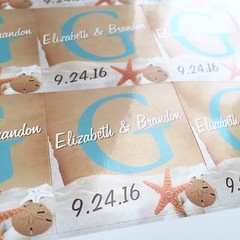 20 Beach wedding Personalized Favor Labels (1.8×1.8) Square Glossy!