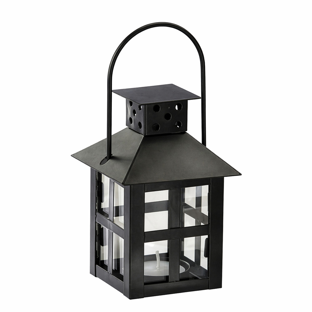 Mini Lantern Tea Light Holder Black Metal Glass 7in x 3in Wedding Decor