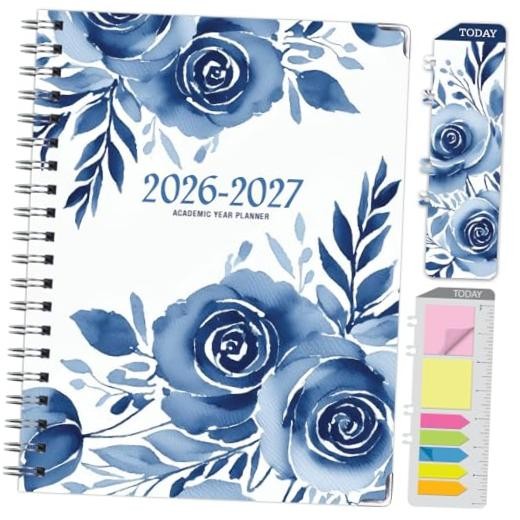 HARDCOVER Academic Year 2026-2027 Planner: 14 Months (May 8.5″ x 11″ Blue Bloom