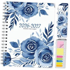 HARDCOVER Academic Year 2026-2027 Planner: 14 Months (May 8.5″ x 11″ Blue Bloom