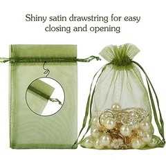 100pcs Organza Drawstring Bags 4 x 6 inch Candy Mesh Gift Bags Olive Green