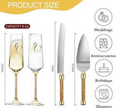 Beautiful Champagne Flutes Set with Rhinestone Knives for Wedding Celebrations