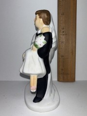 Bride & Groom Ceramic Wedding Cake Topper 5” Carrying Threshold Vintage