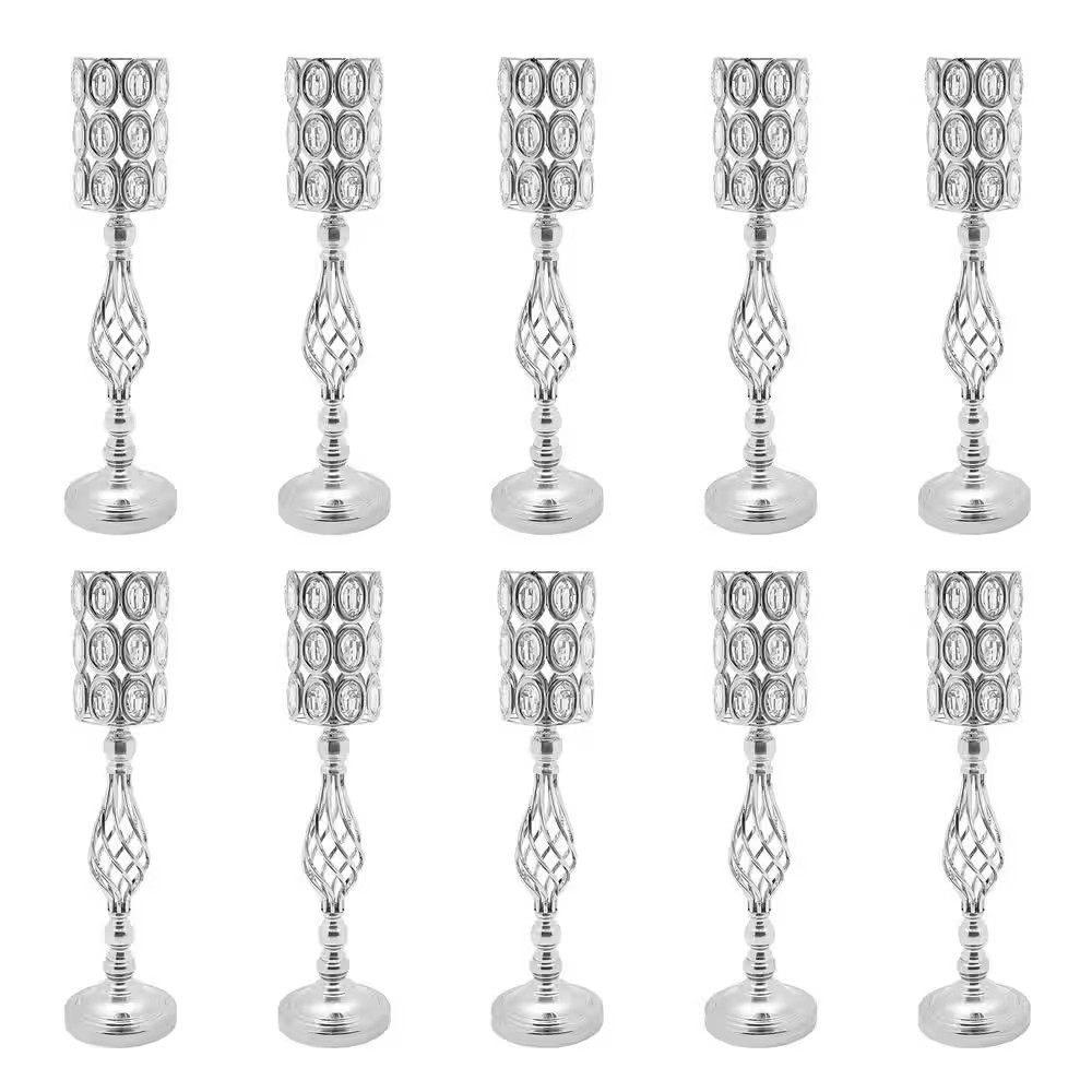 24 In. H Silver Metal Iron Crystal Decor Vases Wedding Party Table Decoration Va