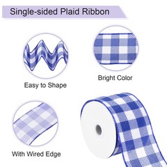 Plaid Check Ribbon, 2.5 Inch x 10 Yards Gingham Ribbon, Navy Blue
