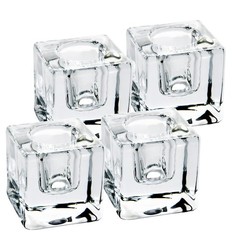 Aglary 4PCS Square Glass Taper Candle Holders for Table Transparent 4pcs