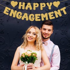 Adecortallk Glitter Happy Engagement 7.09 inches x 6.3 inches, Champagne Gold