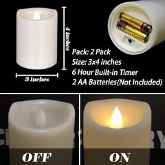 2 Pack Outdoor Battery Operated Candles with Timer (3×4 3 x 4 inches – 2 PACK