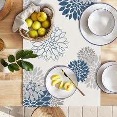 Blue Gray Table Runner Dahlia Pinnata Flower Beige Table Runners Modern