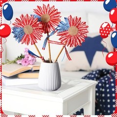 3 Pcs 4th of July Patriotic Flowers Artificial Independence Day Red White Blue