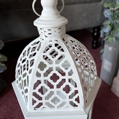 White Large Vintage Lanterns Qty 2 Hex Shape- 20”x9” -candles Sold Separately
