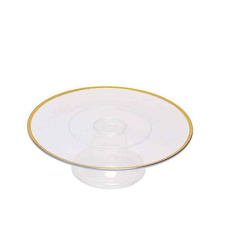 Clear 2 Round 12″ Plastic Cake Stand Dessert Display Riser Gold Rim Party Events