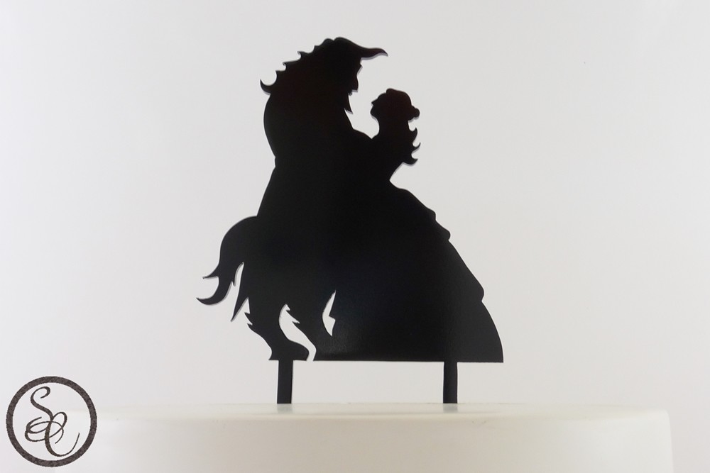 Beauty and the Beast Bride & Groom Silhouette Wedding Cake Topper (Black)