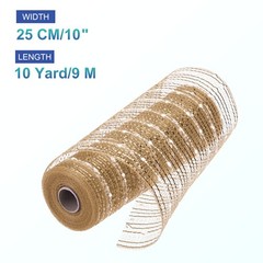 10 Inch Glitter Poly Burlap Mesh for Wreath Ribbon 10 Yard Brown & White