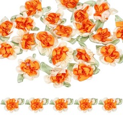 20Pcs Ribbon Flowers 1.2 in Fabric Flowers Satin Ribbon White/Orange