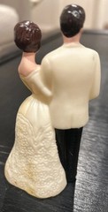 Vintage Wedding Cake Topper Bride and groom 1940s 1950s 4” Hard Plastic Brown