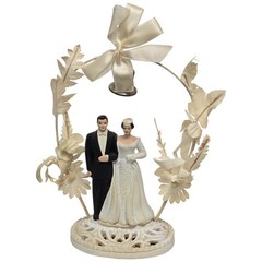 Vintage Wedding Cake Topper Bride and Groom Brown Hair Brunette 1950s