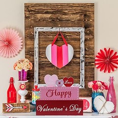 Valentines Day Decor, 3-Layered Pink Red Heart Wood Block Set Color B