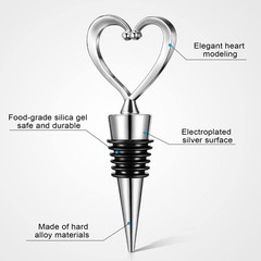 Ferraycle 30 Pcs Heart Wine Stoppers Wedding Bridal Shower Favor for Silver