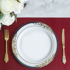 10″ White ROUND PLATES Royal Blue Gold Trim Party Wedding Disposable Tableware